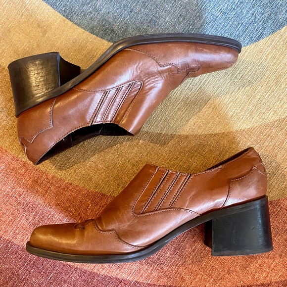 Vintage brown leather platform cowboy ankle boots - Picture 1 of 9